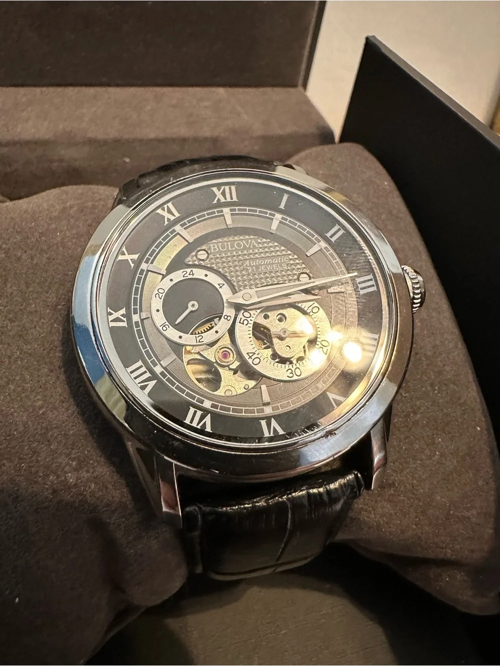 Bulova Sutton 96A135 Automatic 21 Jewel Open Heart Men’s Watch Box